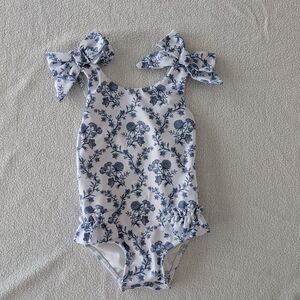 Blue Floral Tie-Shoulder One-Piece Swimsuit for Kids